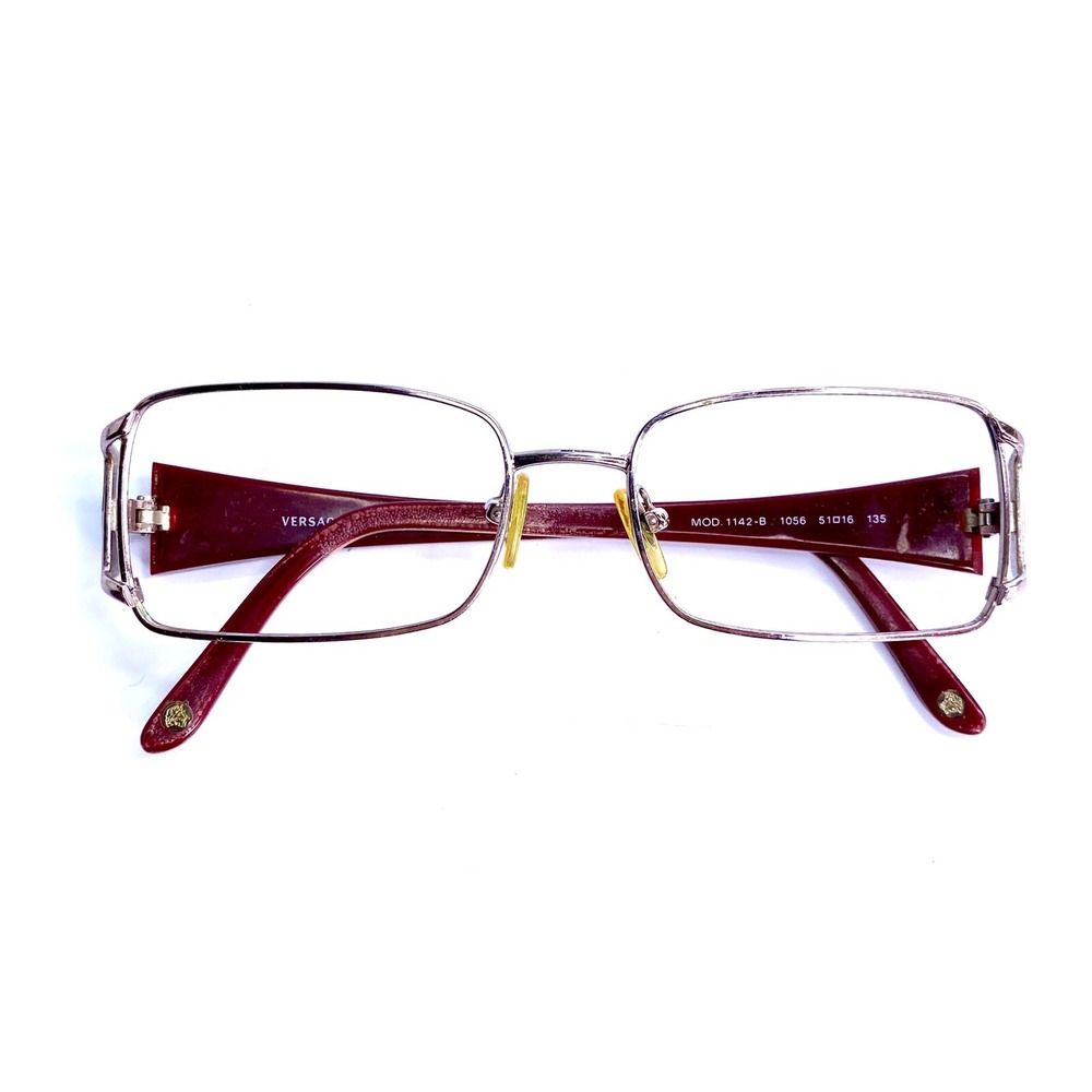 Versace Silver Rectangular Glasses Red Medusa Temples Italy MOD 1142B 51 16 135 - Picture 4 of 8